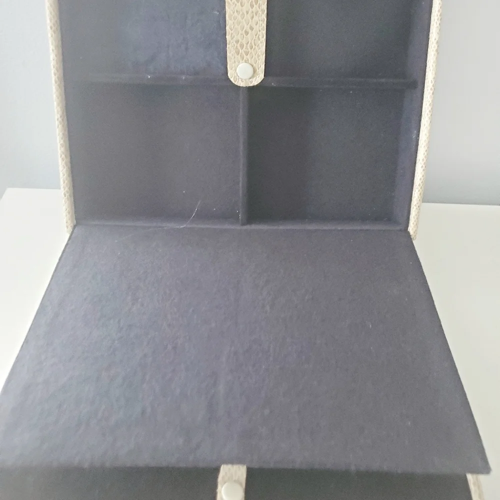 Taupe Faux Leather Travel Jewelry Box with Mirror